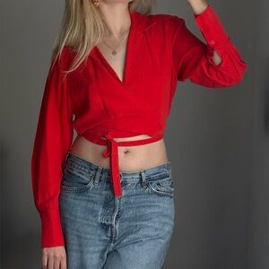 Elegant Red Wrap Blouse